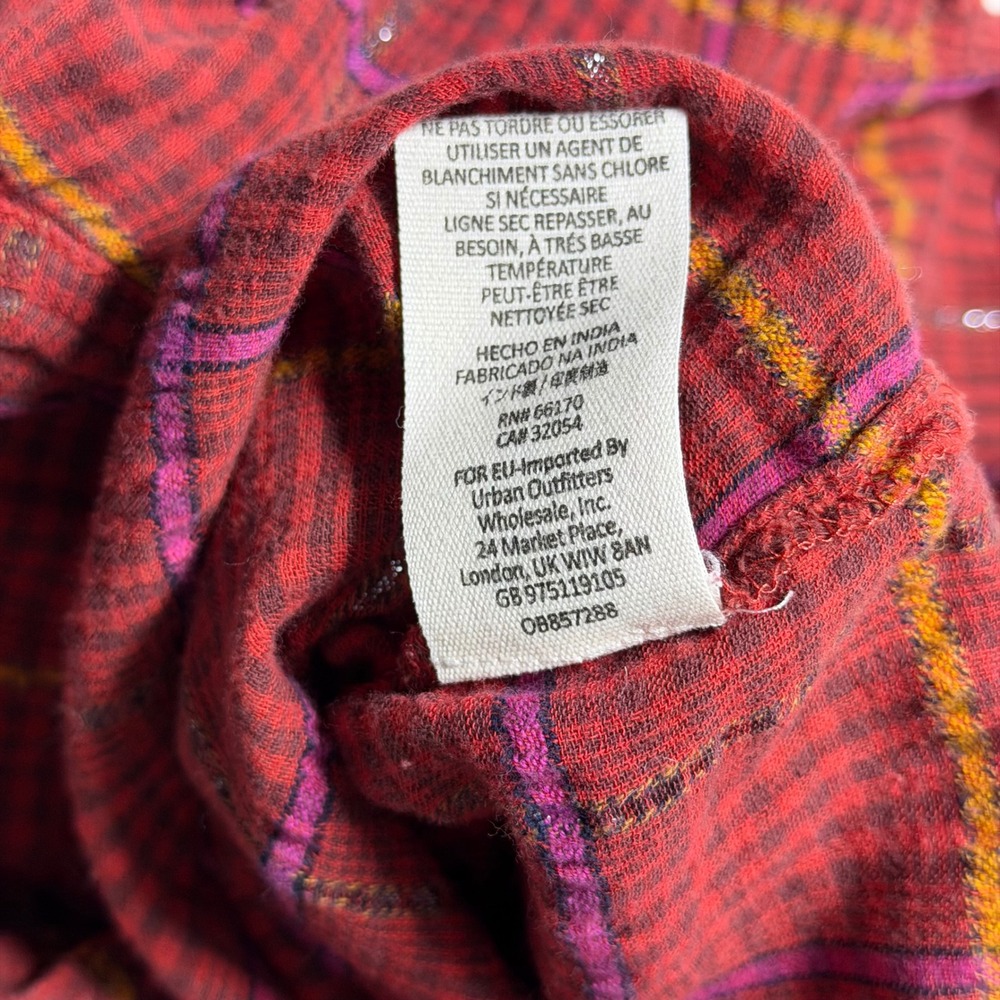 Free People Red Plaid Long Sleeve Shirt‎ Size M Break My Stride Metallic Tunic - Picture 7 of 8